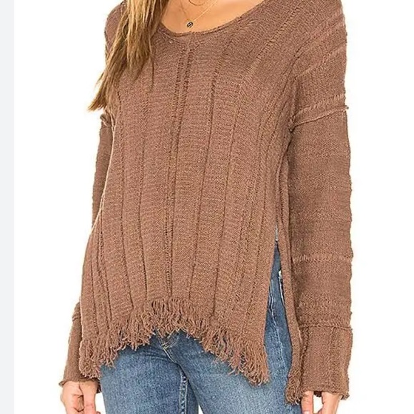 Free People S Ocean Drive Open Knit Fringe Sweater Brown EUC! - Picture 3 of 11